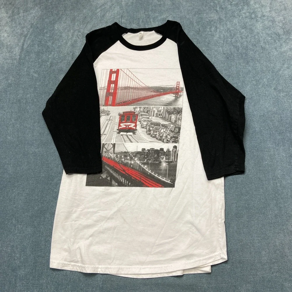 Dream USA Shirt Womens XL Black White Golden Gate Bridge Raglan Sleeve Crew Neck